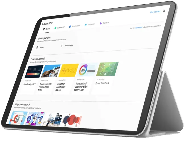 Qualtrics survey dashboard on a tablet